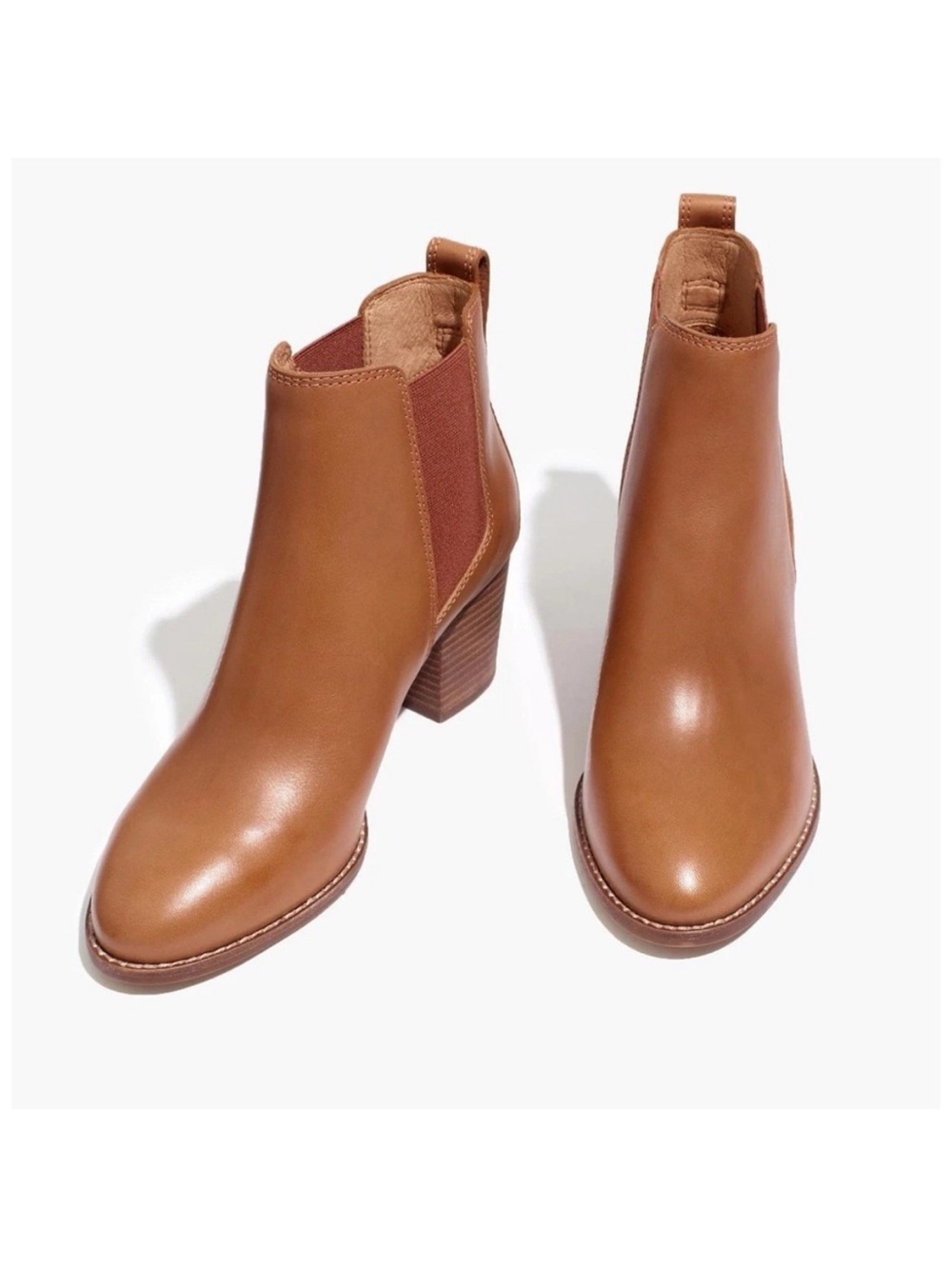 Madewell Regan Boot LEATHER Pull-On Size 7 Block Heel English Saddle J8307